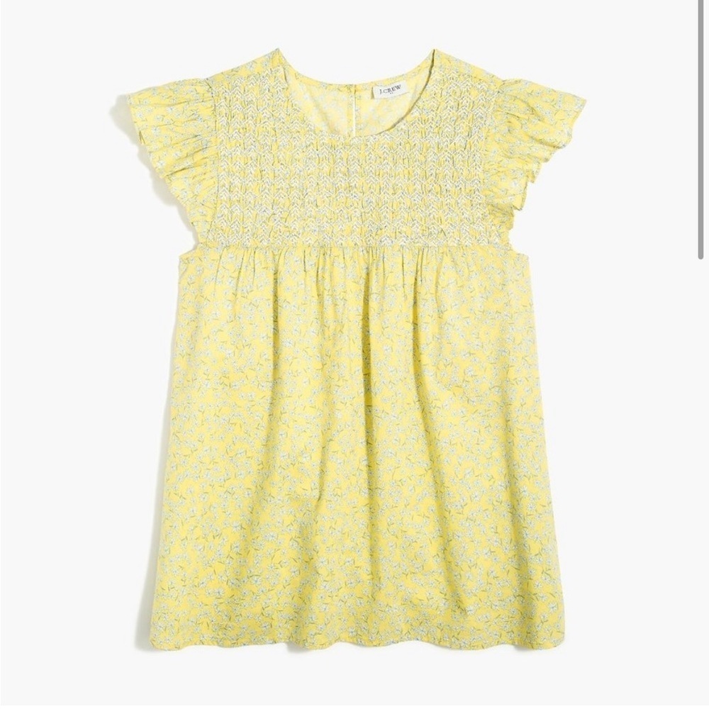 J Crew Factory Yellow Floral Embroidered Peasant Style Blouse